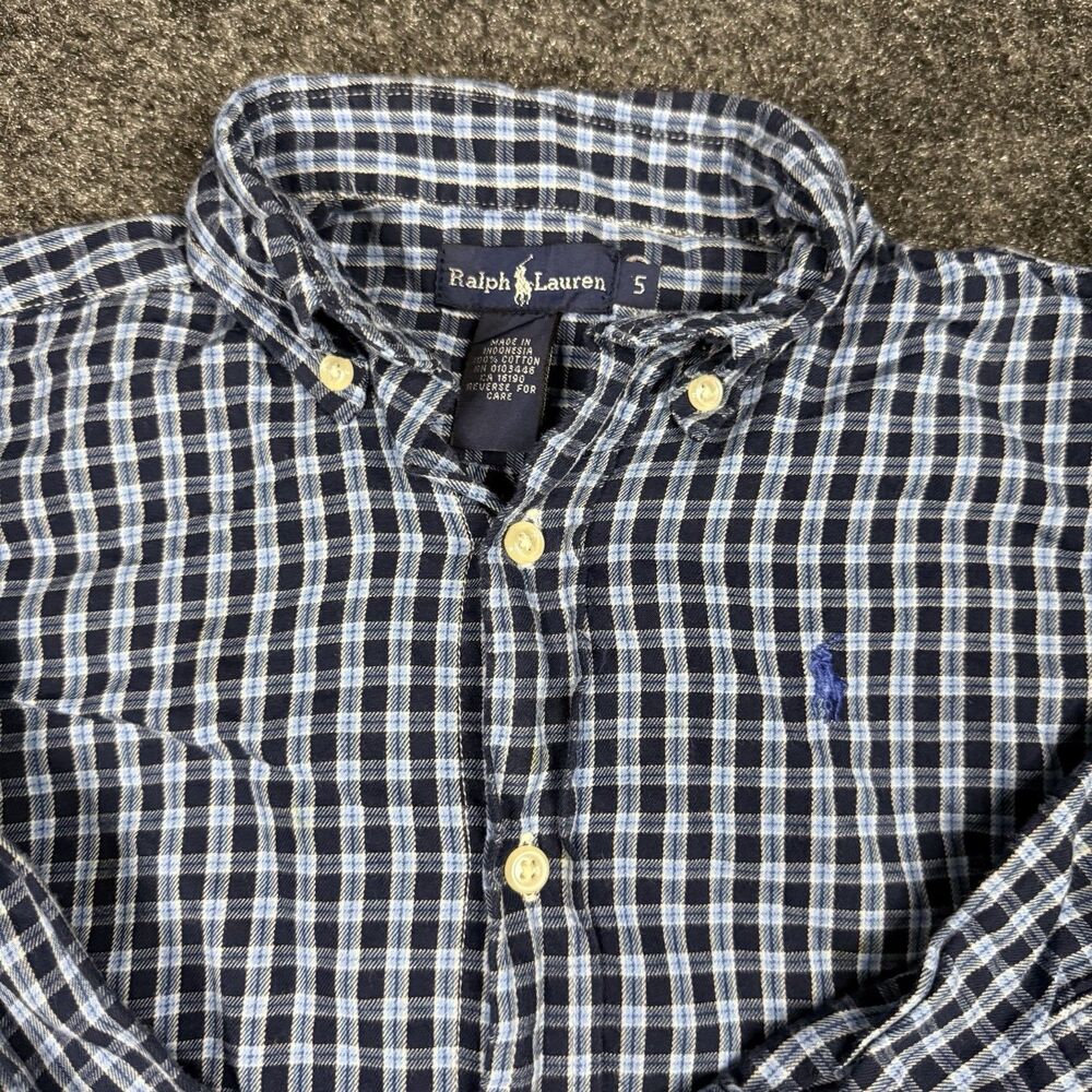 Polo Ralph Lauren Long Sleeve Button-Up Shirt Size 5/5T Blue White Checked Plaid - Picture 2 of 7